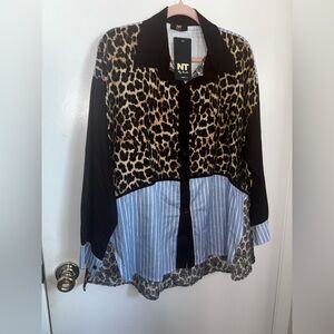 Leopard and Striped Button-Up Shirt